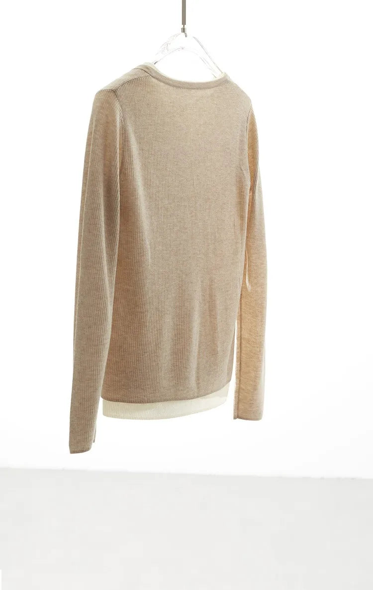 Super Comfortable to Wear~ 2025 Autumn and Winter New Style Faux Two-Piece Knit Sweater for Women, High-End Wool Sweater Top