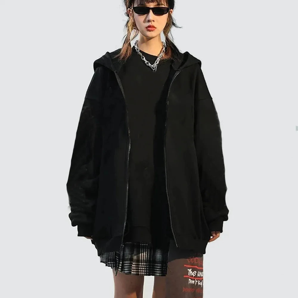 25 High Street Hoodie Men Solid Color Zip Up Long Sleeve Loose Jacket Coats Casual Hooded Sweatshirt Y2K Fashion Outdoor Clothes