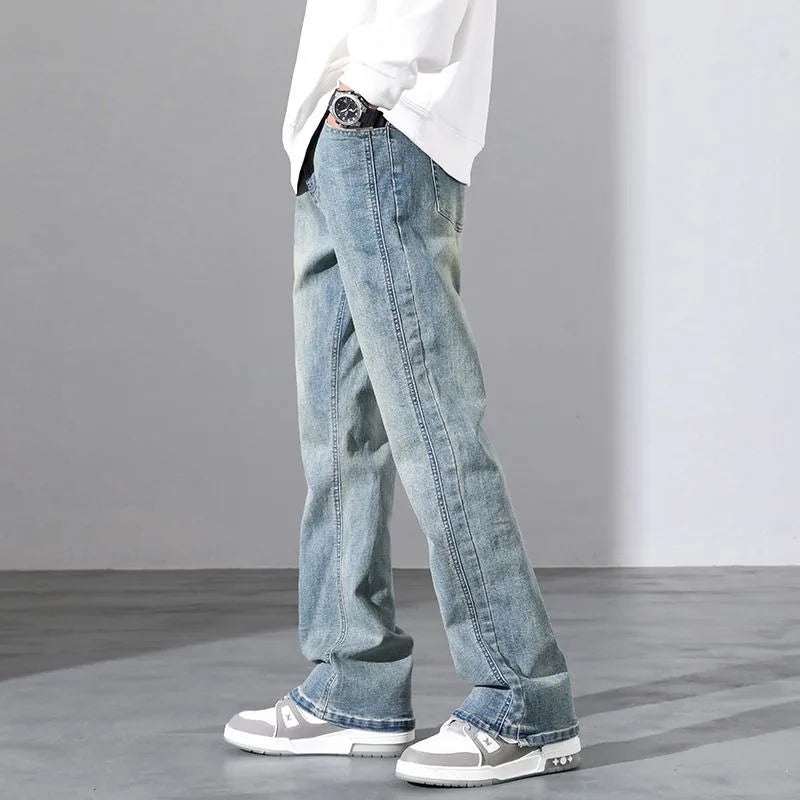 2026 New Mens Fashion Retro High Street Jeans Spring Summer Loose Casual Straight Leg Micro Flared Long Trousers Male Streetwear