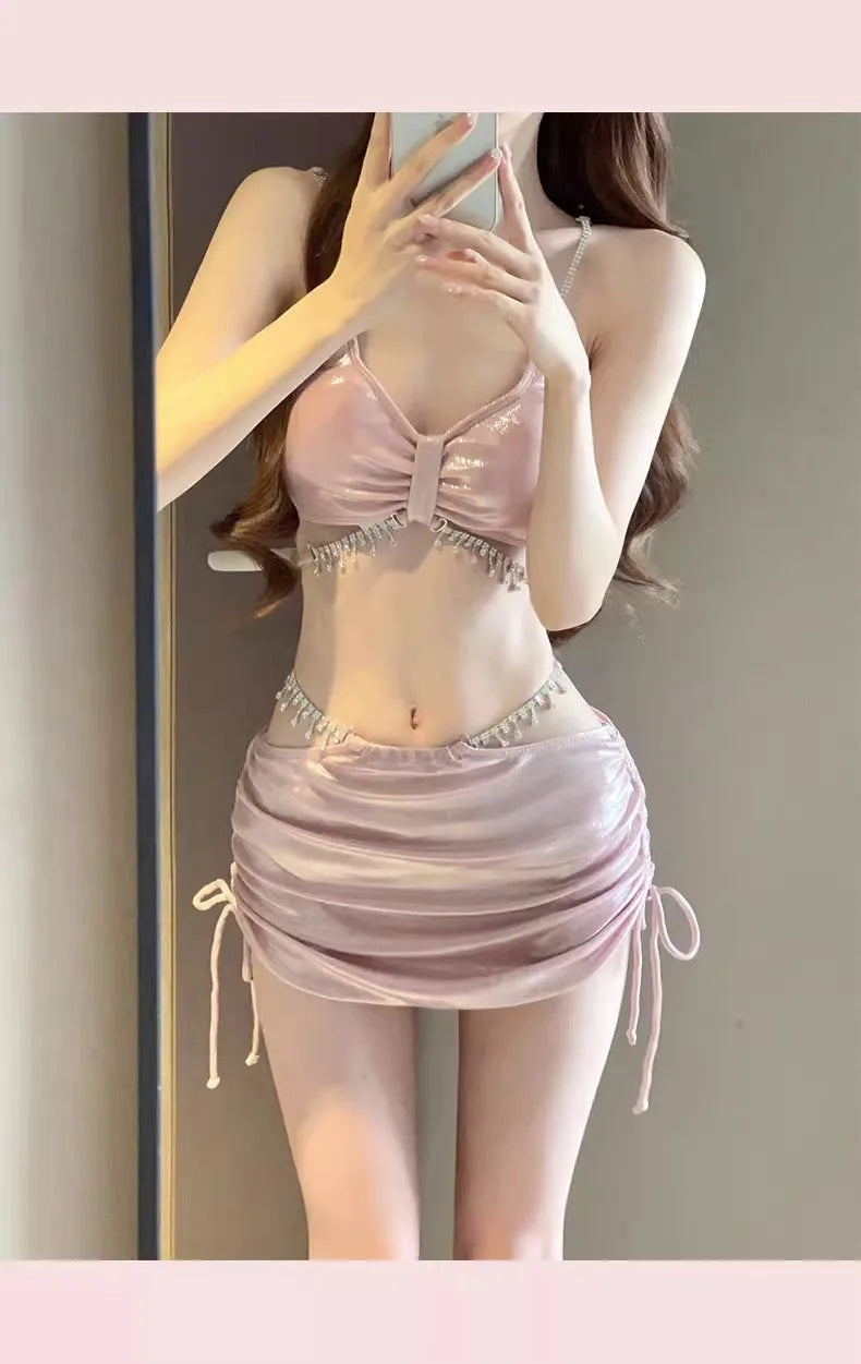 Sexy Bikini Swimsuit Women's Three-piece Set Diamond Photography Beach Vacation Hot Spring Swimming Costume 2023 New Arrival