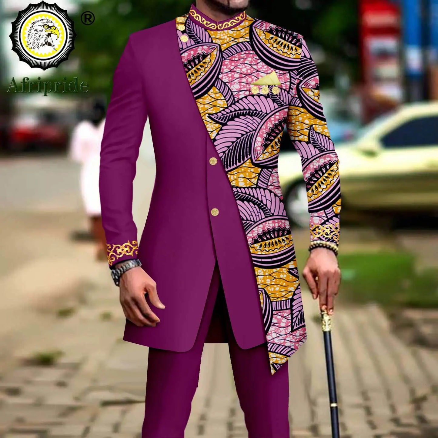 African Suits for Men Embroidery Print Blazer and Pants Set Business Dress Suit with Kerchief Party Wedding Evening A2316023