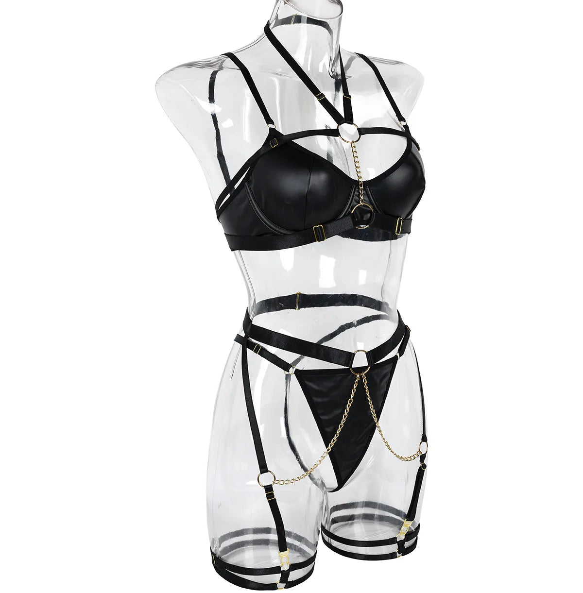 Women Sexy Lingerie Three Piece Set Chain Neck Waist Seal Heavy Craft Sexy Lingerie Outfit Intimates Erotic Costume Ropa Mujer