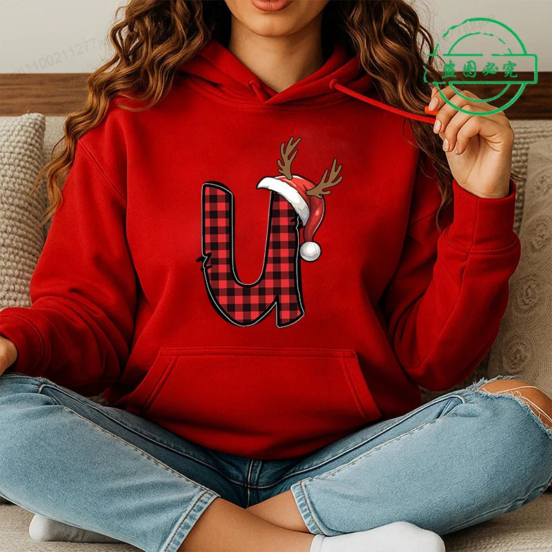 Personalised Santa Family Christmas Hoodie Harajuku Hip Hop Pullover Sweatshirt Santa Alphabet Sportswear Fashion Trends Unisex BAZAARHUBO