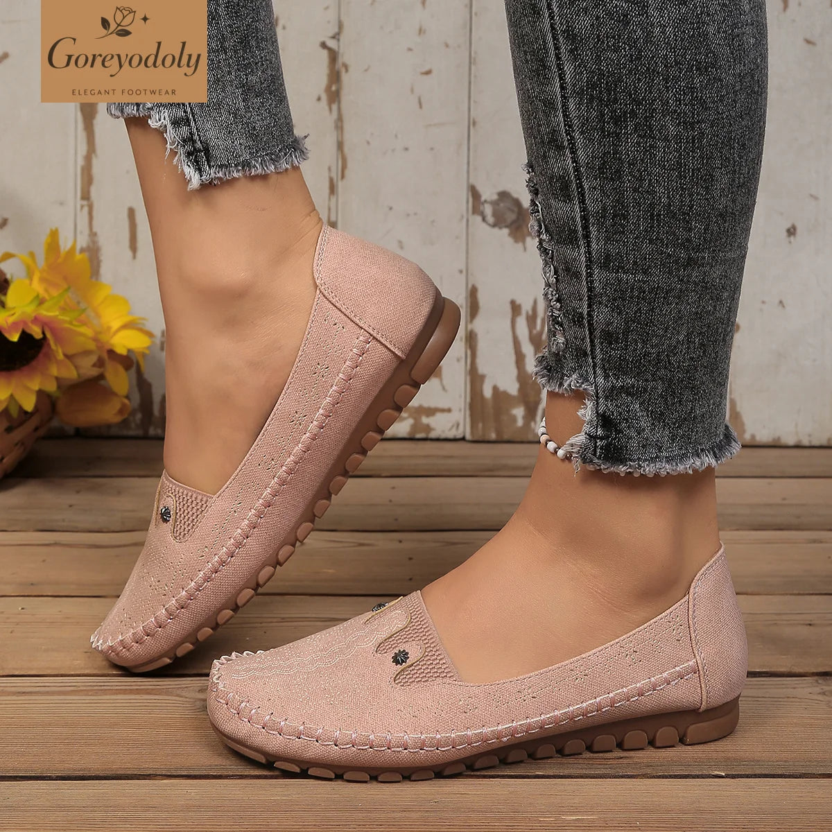 goreyodoly women loafers hollow floral design patchwork slip on flats breathable lightweight casual walking shoes soft non slip