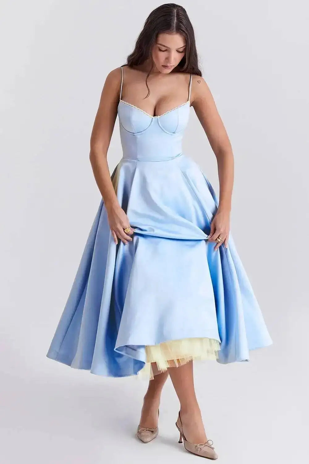 2026 Spring/summer High End Satin Strapless Heavy Industry French Waist Strap Sexy Hot Girl Medium Long Dress Women Elegant