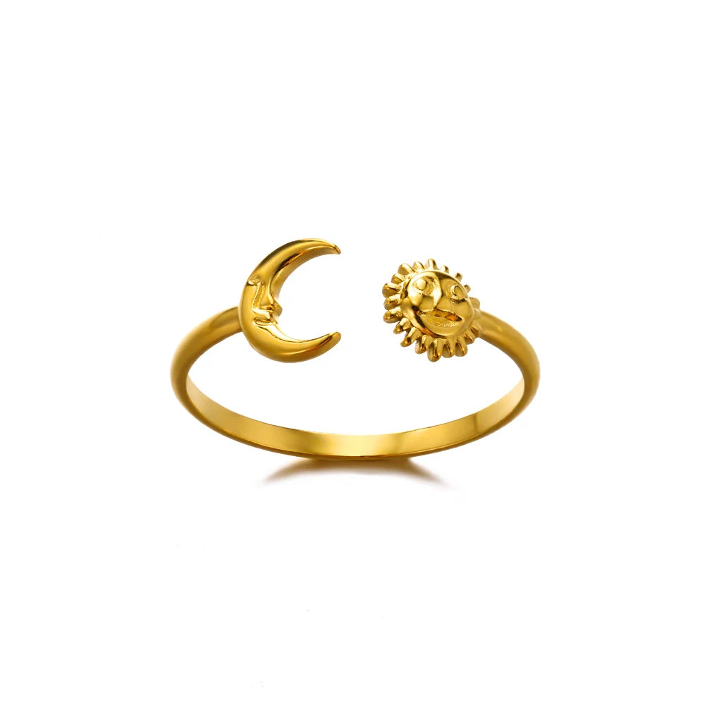 Zircon Moon Star Rings For Women Stainless Steel Glowing Moon Star Adjustable Finger Ring Aesthetic Wedding Jewelery Gift Femme