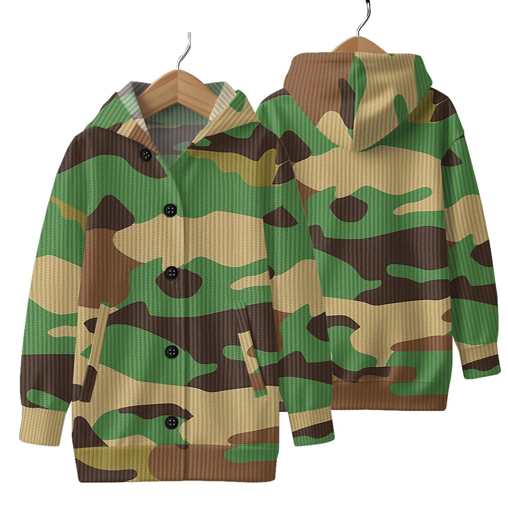 Trendy Camouflage Hooded Cardigan Coats Soft Button-Up Front All-Season Comfort for Outdoor & Indoor Wear Durable Casual Style