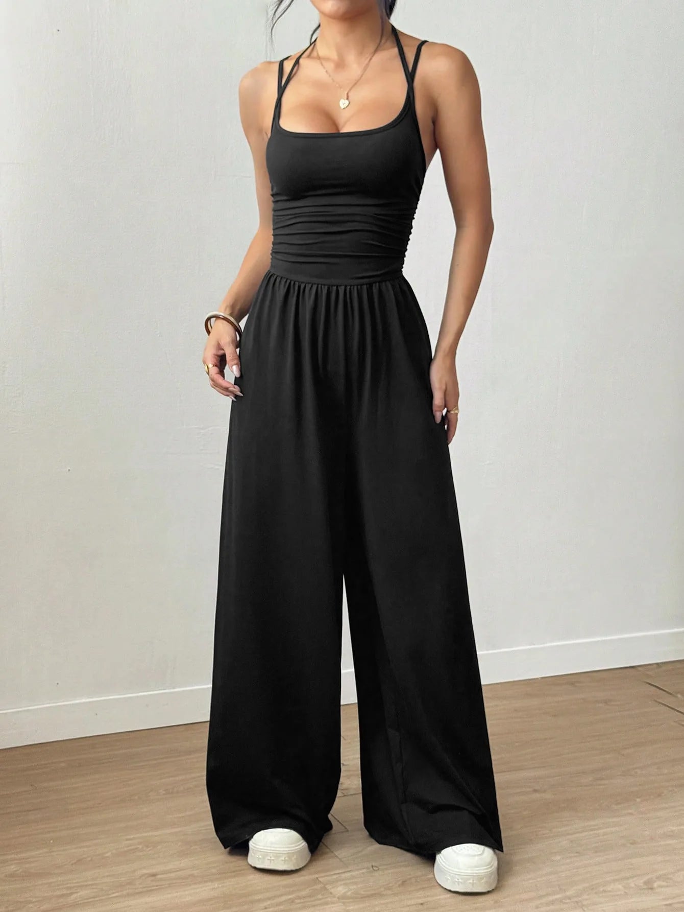 2026 Casual Jumpsuit Simple Style Jumpsuits For Woman Loose Wide Leg Trouser Women's Clothing Home Clothes Sleeveless Sling Silm
