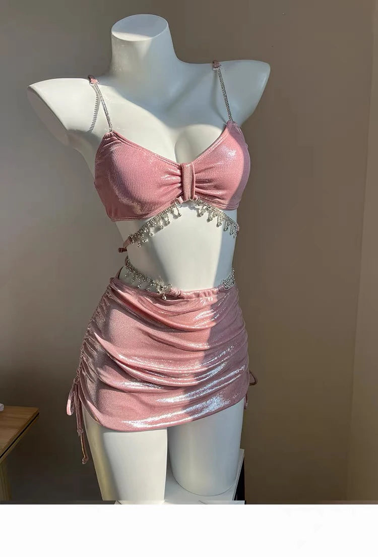 Sexy Bikini Swimsuit Women's Three-piece Set Diamond Photography Beach Vacation Hot Spring Swimming Costume 2023 New Arrival