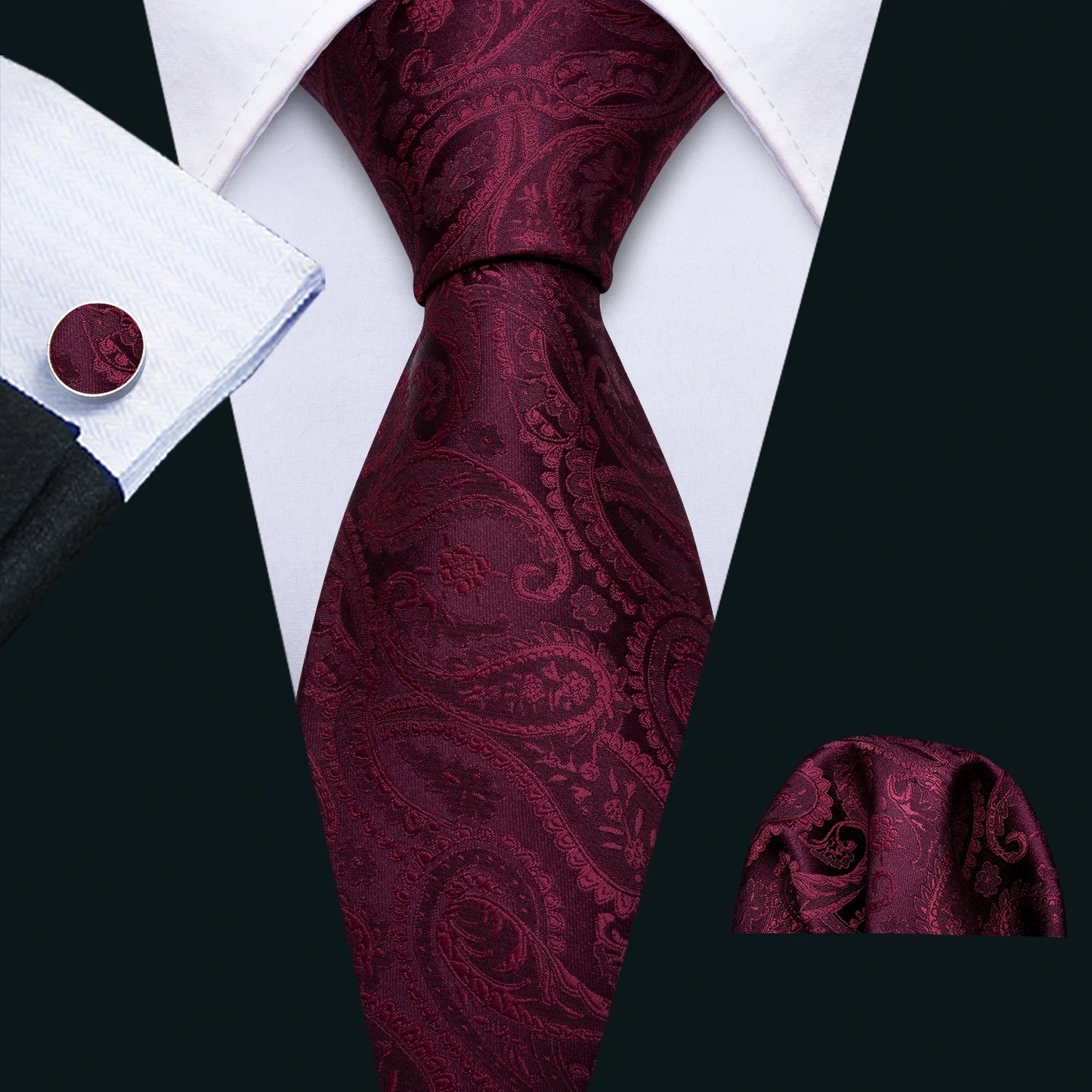 Exquisite Rust Red Silk Ties For Men Designer Pasiley High Quality Handkerchief Cufflinks Set Wedding Party Business Barry.Wang BAZAARHUBO