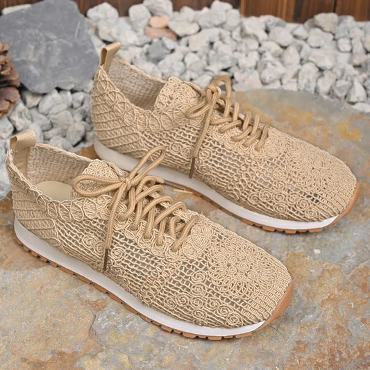 2026 Brown Knit Breathable Womens Sneakers Shoes New Platform Flats Woman Plus Size 43 Non Slip Casual Shoes Mesh Tenis De Mujer