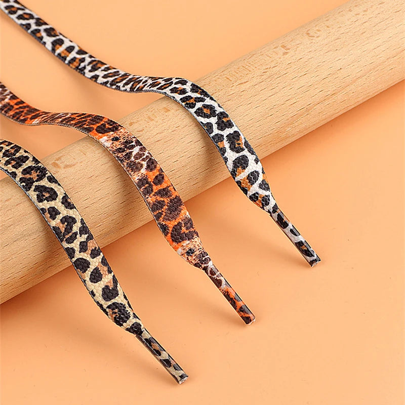 1Pair 80/120/160CM Classic Leopard Patten Print Shoelace Creative Unisex Trainers Canvas Shoe Lace Flat Shoelaces Shoes Strings