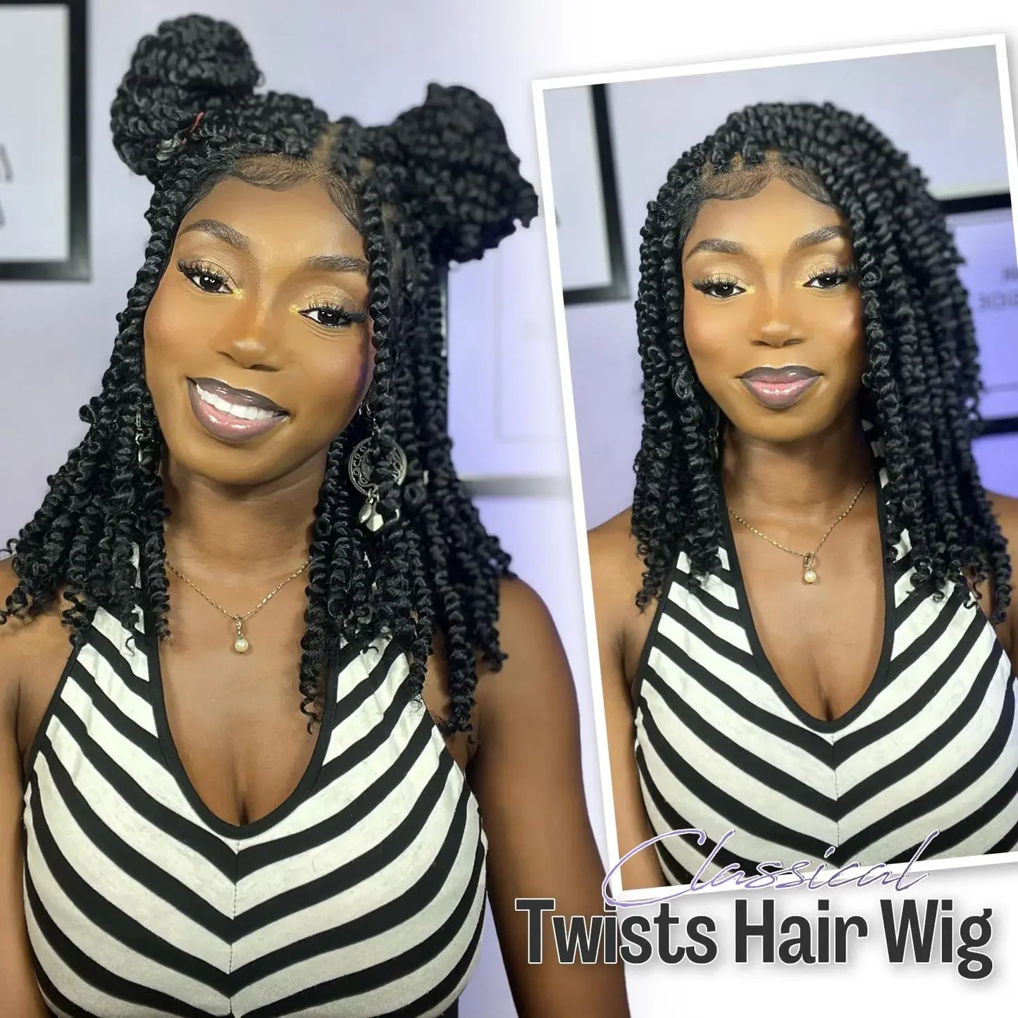 Synthetic Full Lace Front Braid Wig 14inch Curly Faux Locs Black Color Large Parting Space Twist Dreadlock Wigs for Black Women