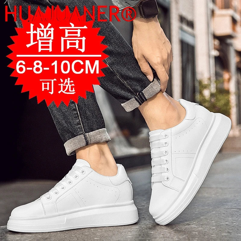 Men's Invisible Height Increasing Elevator Shoes Lace-up Sporty White Sneakers 6cm 8cm 10cm Taller Size Plus Invisible Elevate