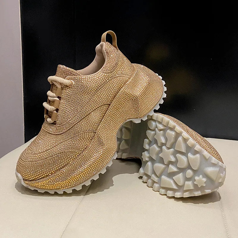 Women's Luxury Fashion Running Shoe Shining Casual Sports Shoes Thick Lace-up Vulcanize Shoes zapatillas de mujer