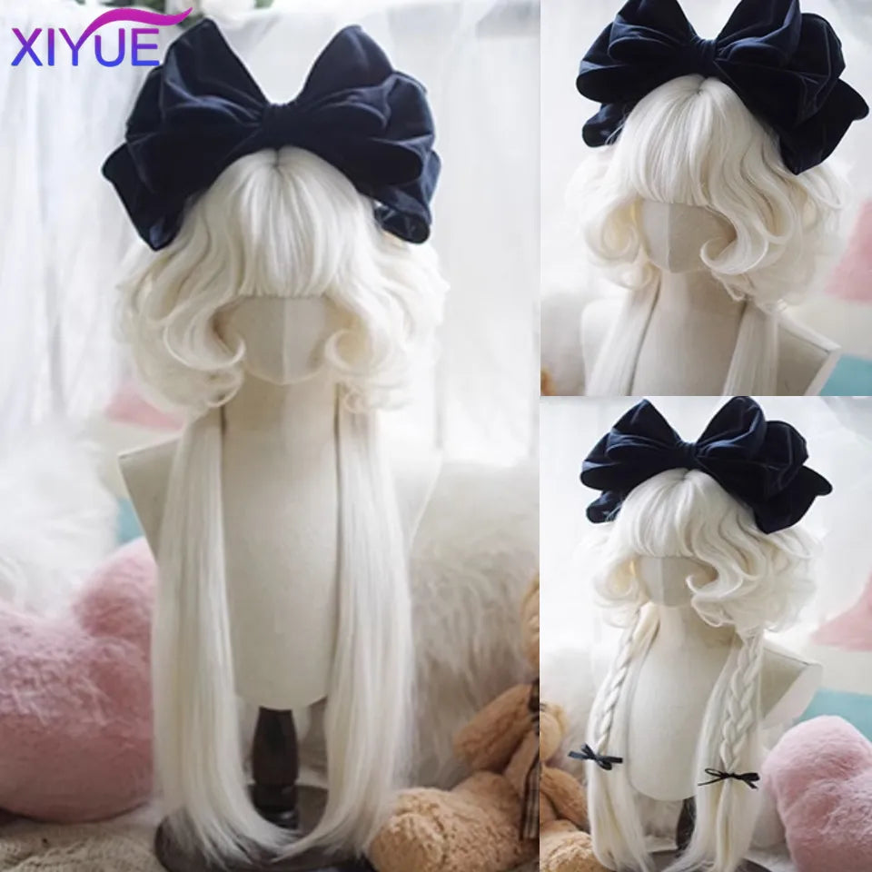 XIYUE Green Long Straight Synthetic Wigs for Women Natural Wave Wigs with Bangs Heat Resistant Cosplay Hair Halloween