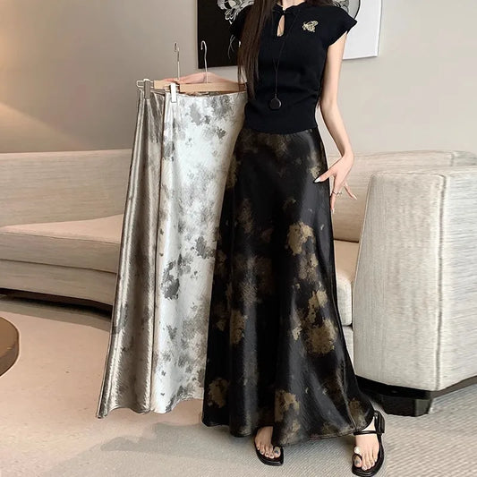 Women Skirts Print Skirt A Line Ankle Length Elastic Empire Waist Slight Strech Loose Fit Casual Office Lady Elegant 2026 Summer