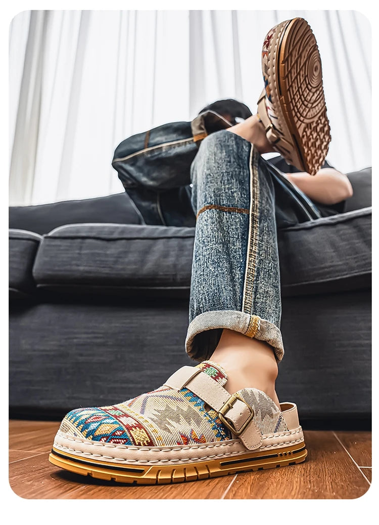 Men's Wide-Toe Round-Toe Sandals Casual Shoes for Spring and Summer, Versatile Commuter Slippers, One-Step Lazy Trendy Footwear