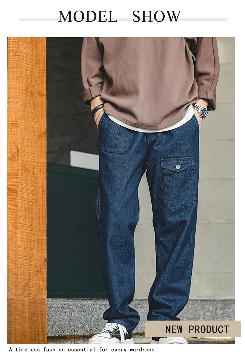 Men High-Waisted Button Suit Pants Elegant Denim Texture Italian Fabric Daily Commuting Wear
