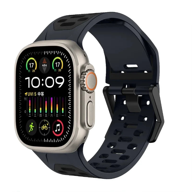 Silicone Strap For Apple Watch Ultra 3 2 1 49mm 11 10 46mm 9 8 7 45mm Breathable two-color Bracelet for iWatch 6 5 4 3 SE 44mm