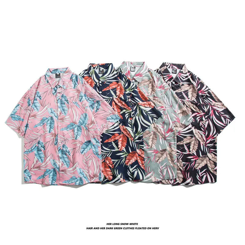 Men's Hawaiian Polyester Summer Short Sleeve Shirt Tropical Leaf 3D Pattern Printing Beach Male Shirts Casual Blouse For Men
