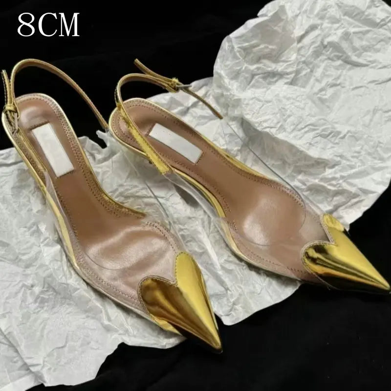 2025 New PVC European Style High Heels Women'S Summer Pointed Toe Runway Sandals Party Shoes
