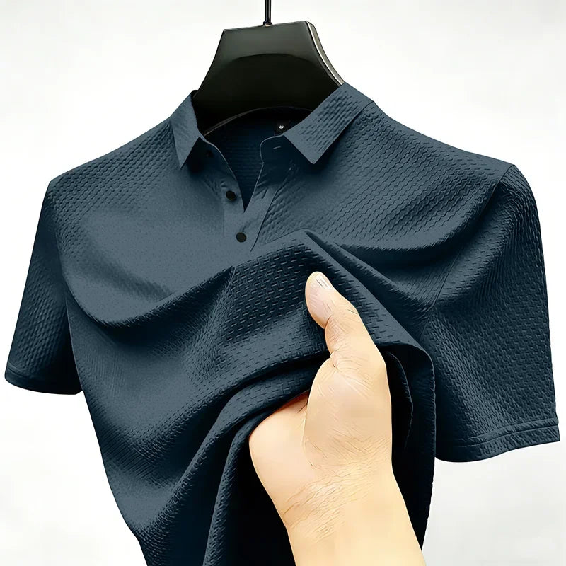 Men's Solid Color Short Sleeve Polo Shirt With Waffle Weave Design Fashionable Turn Down Collar Base Layer Ideal  Hiking Running