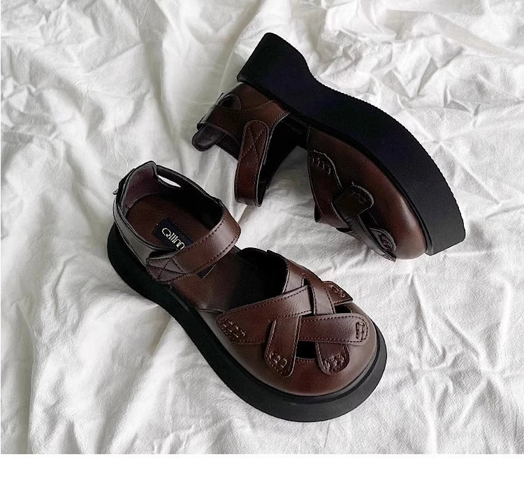 2025 Summer New Retro Style Mary Jane Enclosed Toe Sandals for Women Artistic & Versatile Weaving Style Thick Soled Roman Shoes