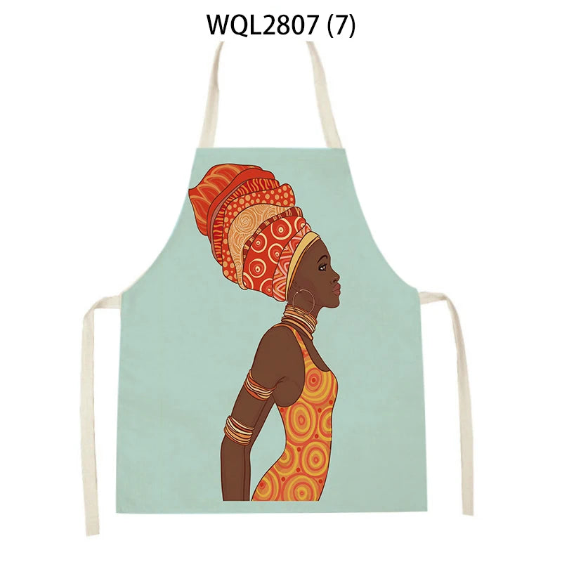 African Style Kitchen Aprons Linen Cooking Waist Bib African Woman Pattern Household Cleaning Sleeveless Pinafore Baking Aprons