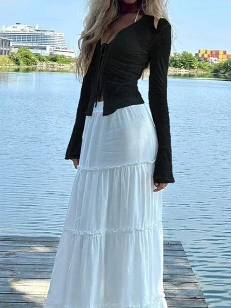 Autumn New Fashionable Chiffon Slim Fit Ruffle Trumpet Sleeve Shirt for Women