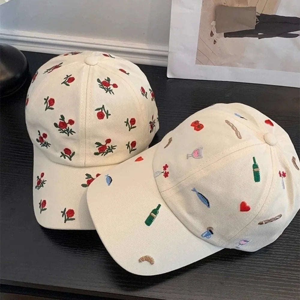 Retro Sweet Style Embroidered Baseball Cap Sunshade Breathable Sun Protection Cap Sunade Dubill Hat Women BAZAARHUBO