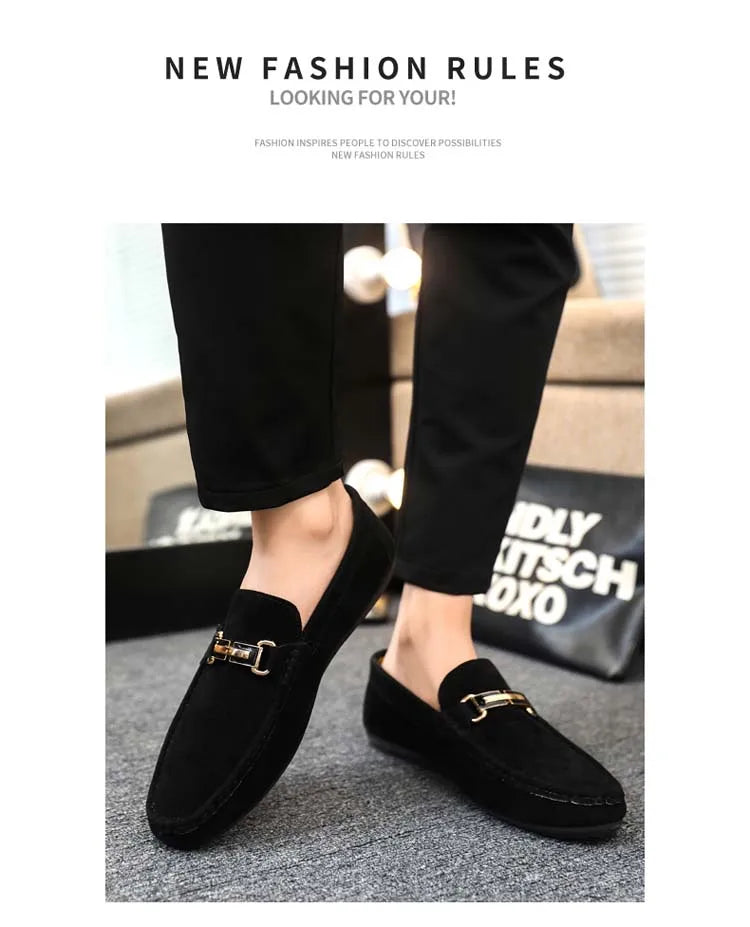 Spring and Summer Men's Shoes, Low-Cut Beanie Shoes, Versatile Casual Shoes, Breathable Leather Shoes, Black Work Shoes, Slip-Ons