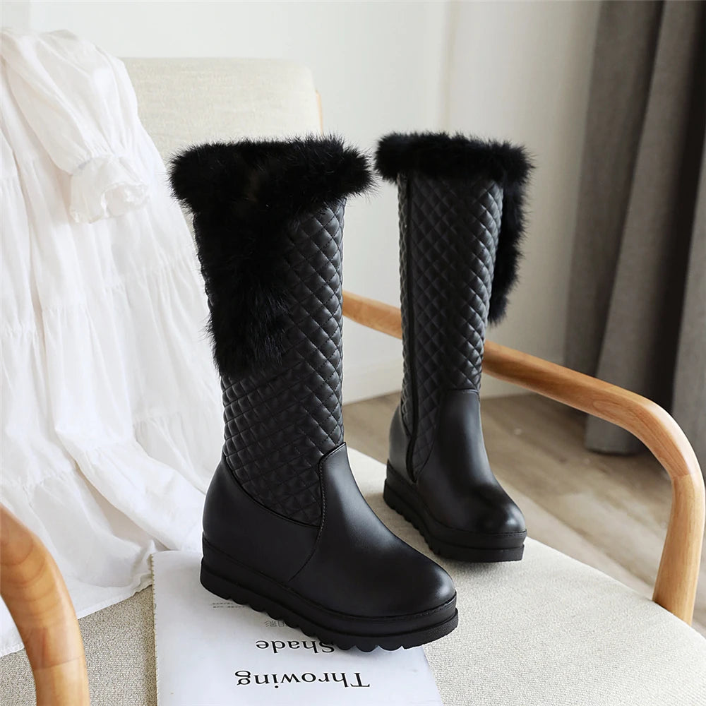 Winter Warm Fur Knee High Boots Womens Platform Snow Boots High Heels Female Padded Shoes  High Boots  Free Ship Big Size 41