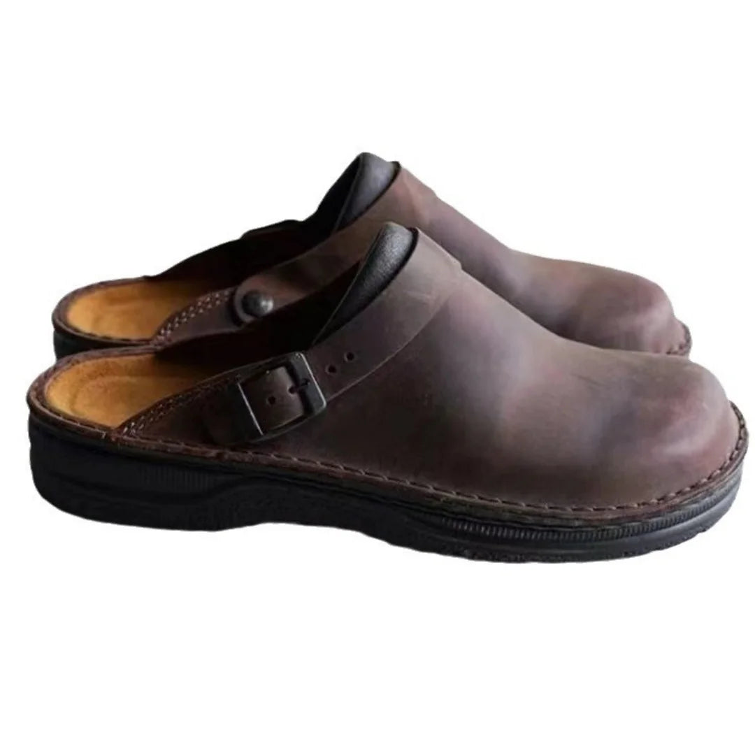 Men's Slippers Fashion Big Leather Casual Slippers Summer Half Slippers for Men Non Slip Beach Shoes Classic Clogs Shoes
