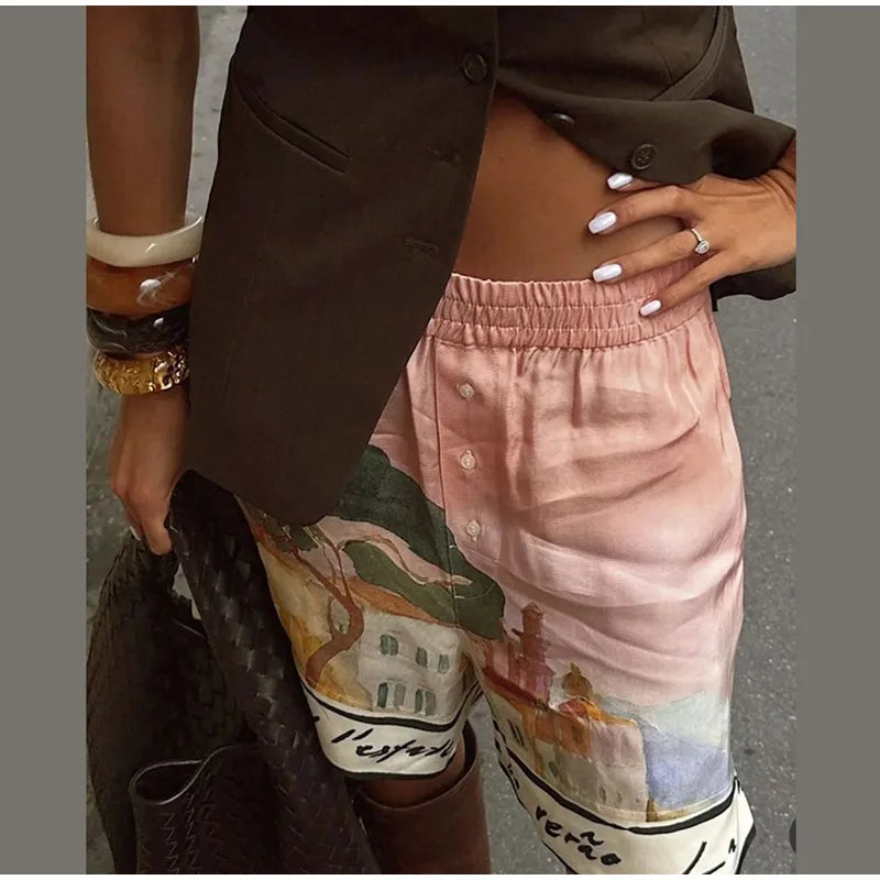 Floral Print Women Two Piece Set With Turn Down Collar Summer Casual Suit