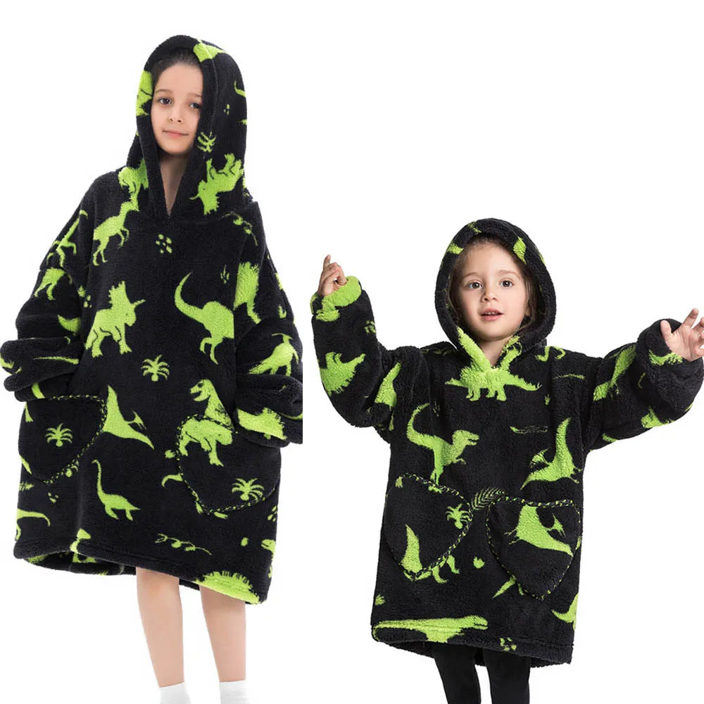 Girls Winter Clothes Flannel Thick Hoodies Super Warm Children's Sweaters Kids Hooded Loose Clothing Homewear Wearable Blankets