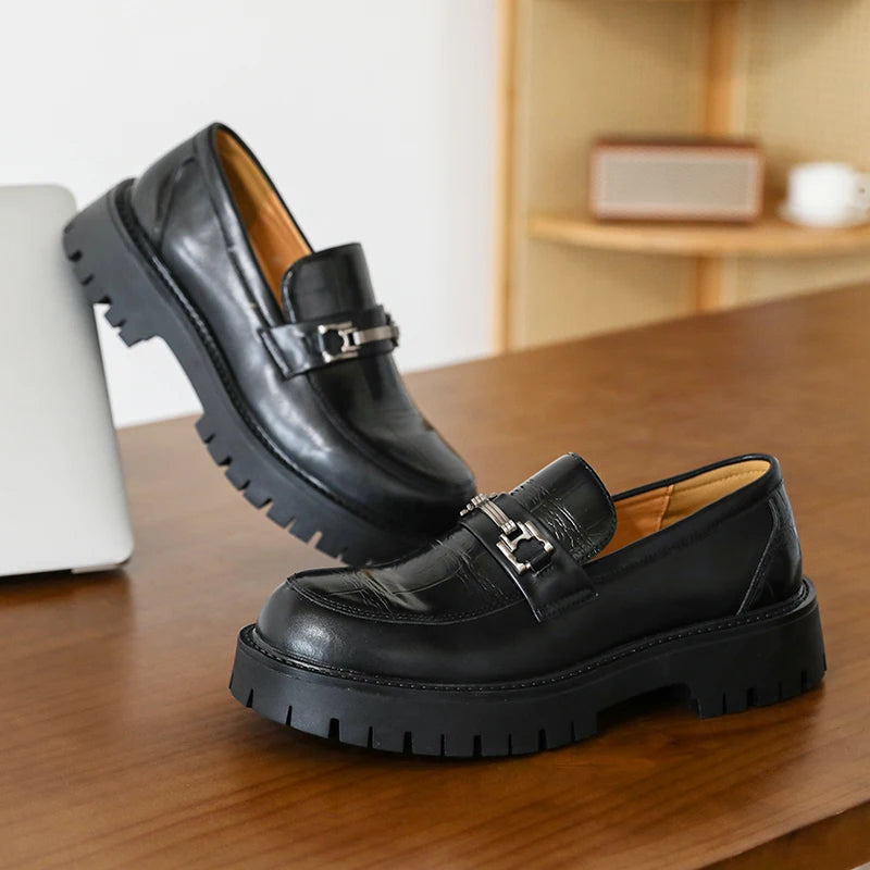 Business Men Thick-soled Loafers Black Brown Men One-foot Anti-slip Wear-resistant Business Social Shoes Brand Shoes Men 38-46