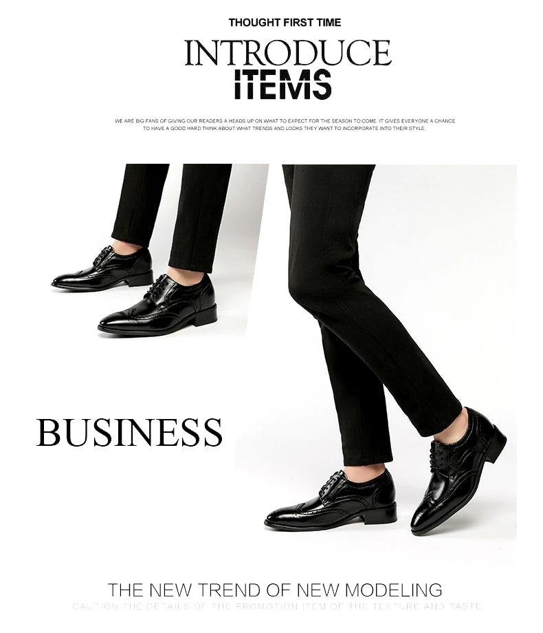 High Quality Genuine Leather Brogue Men Elevator Shoes 6CM Height Increase Oxford Men Formal Dress Shoes Business Office Wedding