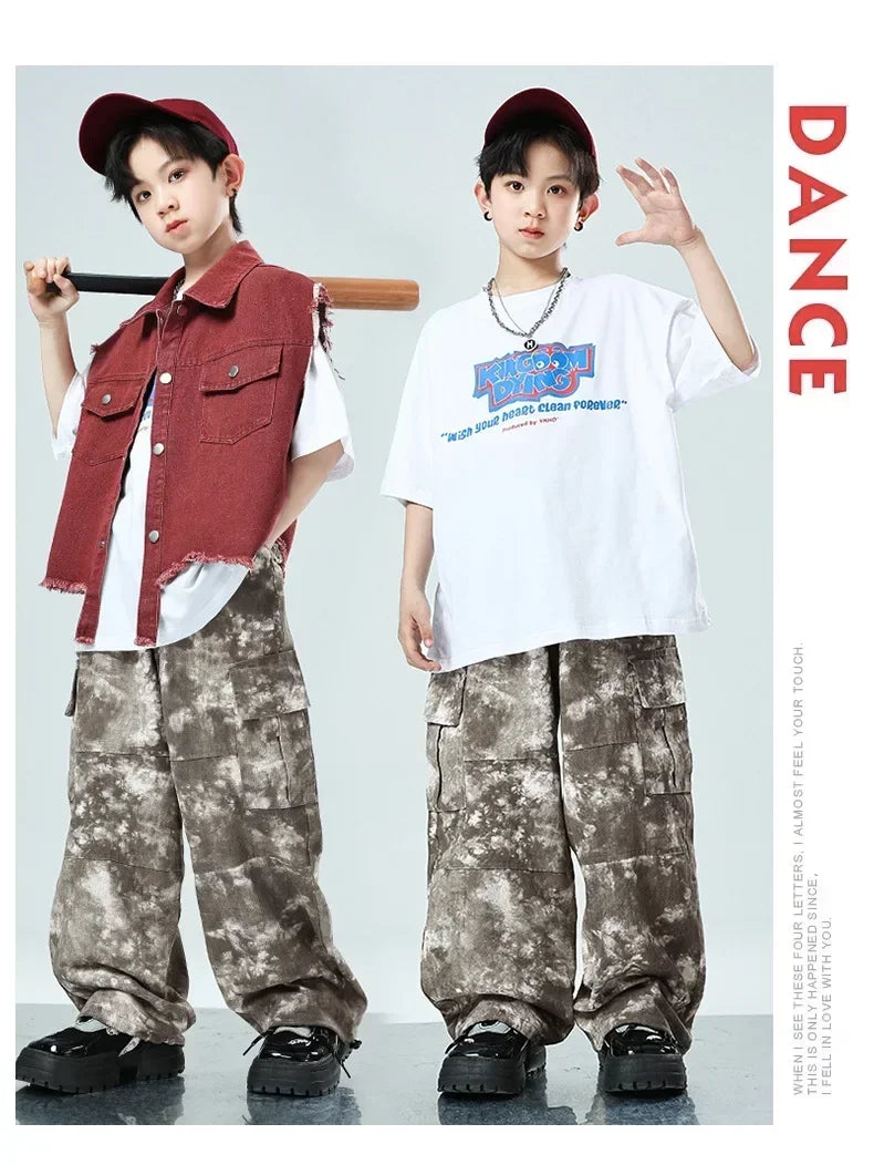 Children Hip Hop Jazz Fashion Show BoyGirl Loose Vest Baggy Pan t T-shirt Suits Sets Dance Performance Clothes Kids Tracksuits