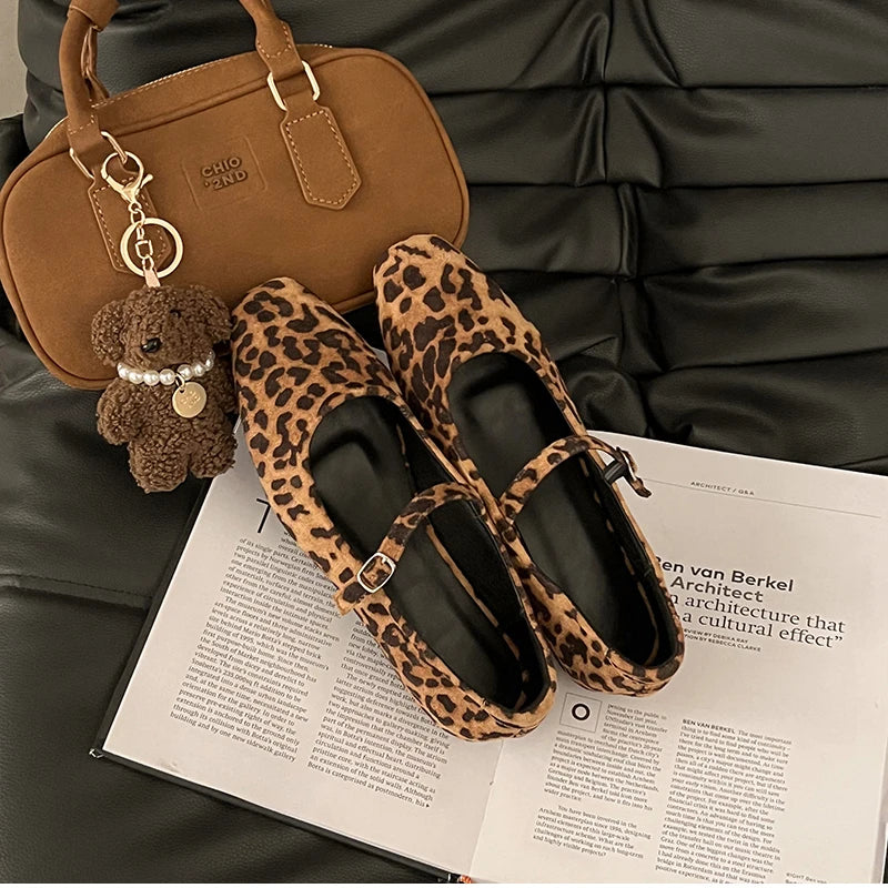 Leopard Print Women Loafers Flats Fashion Shallow Shoes 2026 Spring Ladies Elegant Soft Sole Mary Jane Shoes