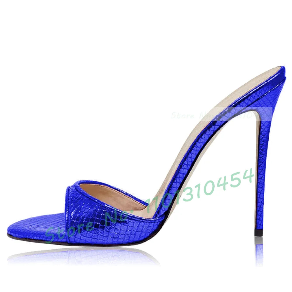 Snake Print Round Open Toe Slippers Women Casual Solid Outdoor Stiletto High Heels Shoes Female Customize Elegant Dress Slides