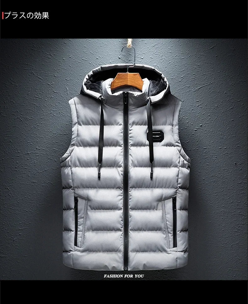 Brand Mens Jacket Sleeveless Vest Hooded Fashion Casual Coats Male Cotton-Padded Men's Vest Men Zipper Waistcoats Plus size 6XL