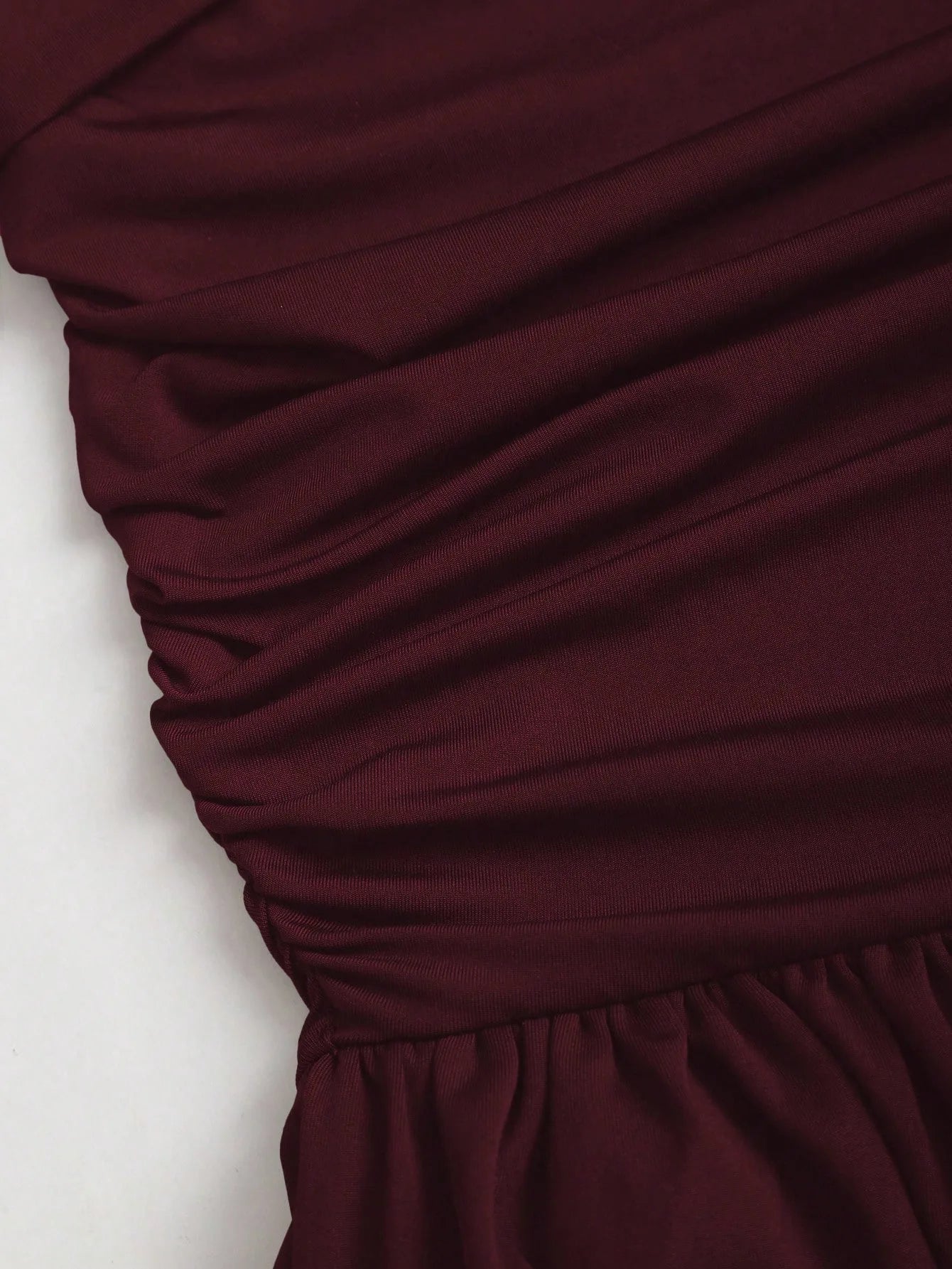New trendy frilled waistline long-sleeved dress solid color and sexy lace trim fitted shoulders trendy punk style knitted skirt