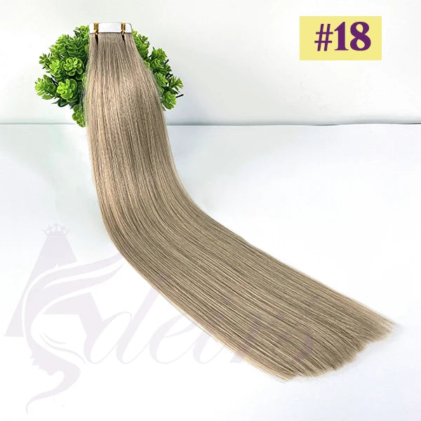 ADEIRS Straight Tape In Human Hair Extensions 100% Real Hair Extensions 16"-24" Black Brown Blonde #613 Invisible Tape In