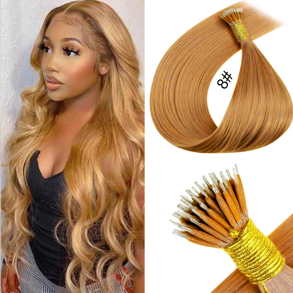 nano rings hair extension real human hair Invisible Mini Silicone Beads Black Brown Blonde Microlink 100% human Hair Extensions