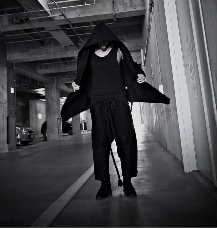 Men's Summer Black Linen Harem Pants Nightclub Stage Baggy Trousers With Rope Belt Mens Gothic Punk Hip Hop Joggers Street Wear
