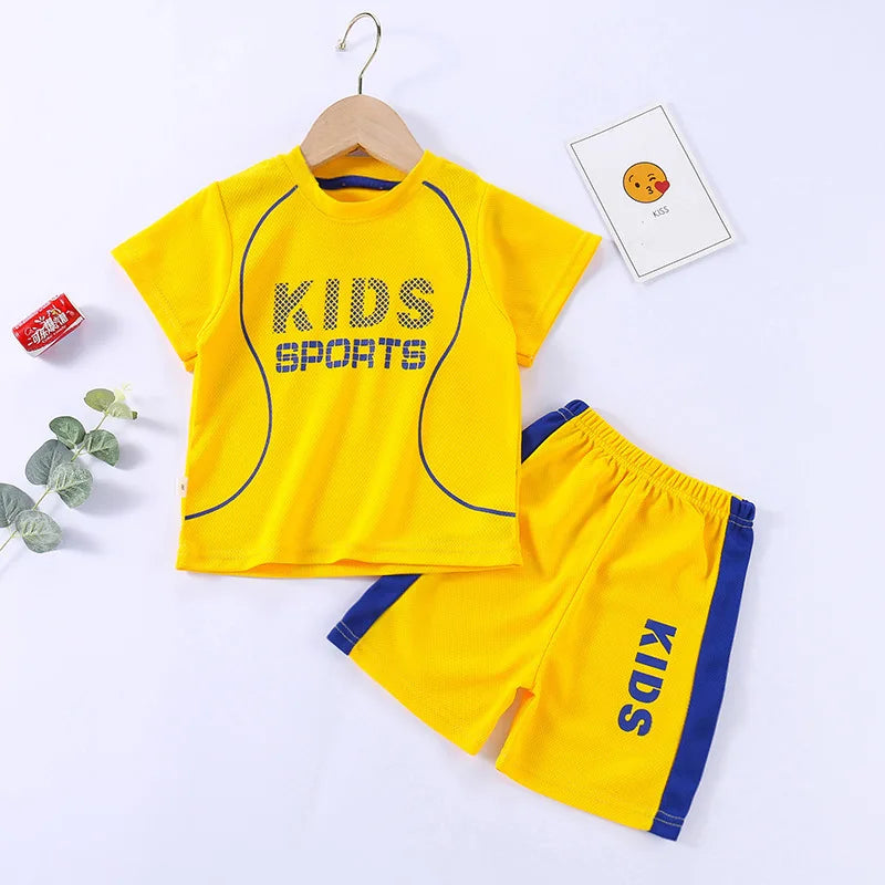 Sports Casual Clothing Suits For Boys Children Summer Solid Color Tops Shorts Two Piece Set Kids New Fashion Loose Tracksuits
