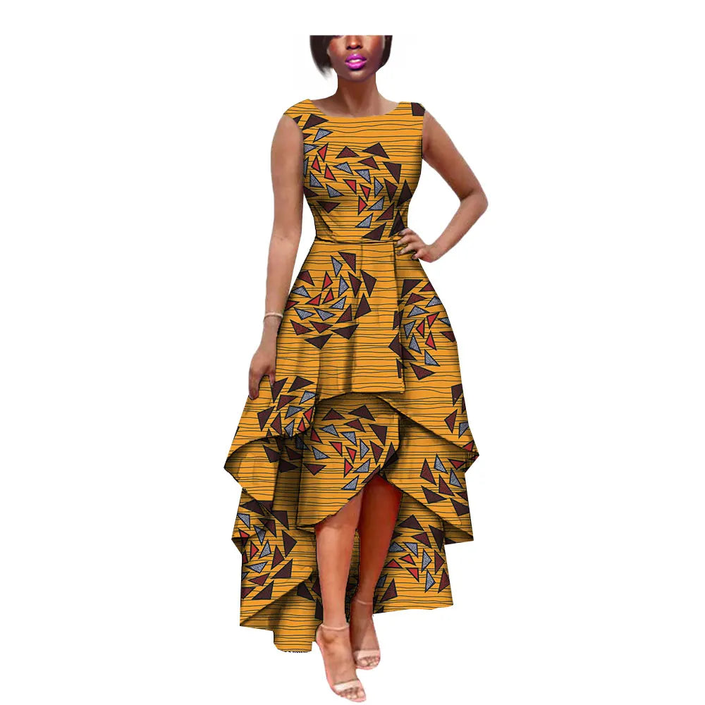 Hot African Women's AFRIPRIDE Private Sleeveless Pleated Party Dress Cotton Women's Dresses A722582