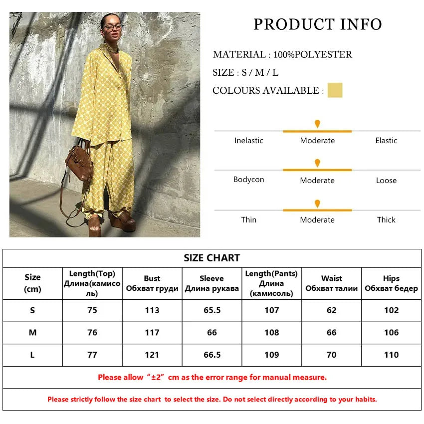 Clacive Fashion Loose Print Women's Two Pieces Set Elegant Long Sleeve Blouse With High Waist Wide Pants Set Female Streetwear