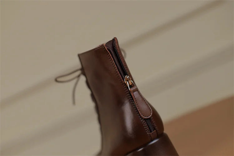 2026 Fashion Women Shoes Split Leather Short Boots Square Toe Chunky Boots Winter Shoes Women Solid High Heel Boots for Women